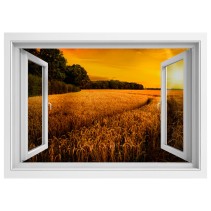 Vinilos ventanas 3d atardecer en el campo de trigo